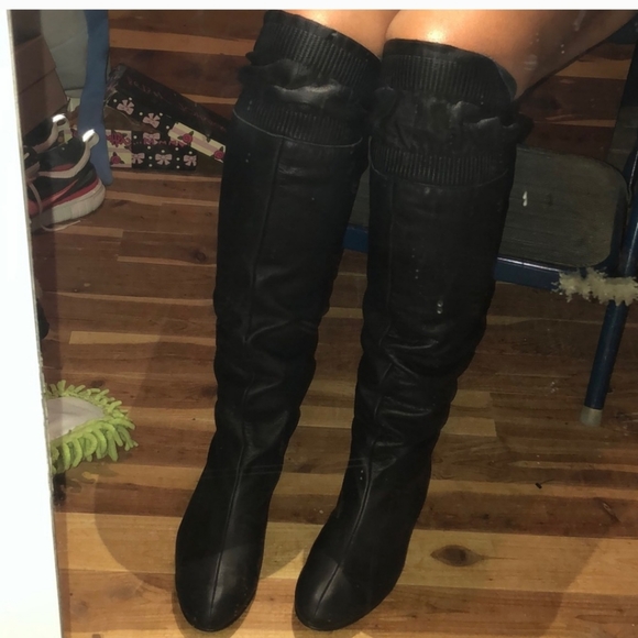 GOLDENBLEU blk smooth Italian leather crikled over knee boots - Picture 14 of 16